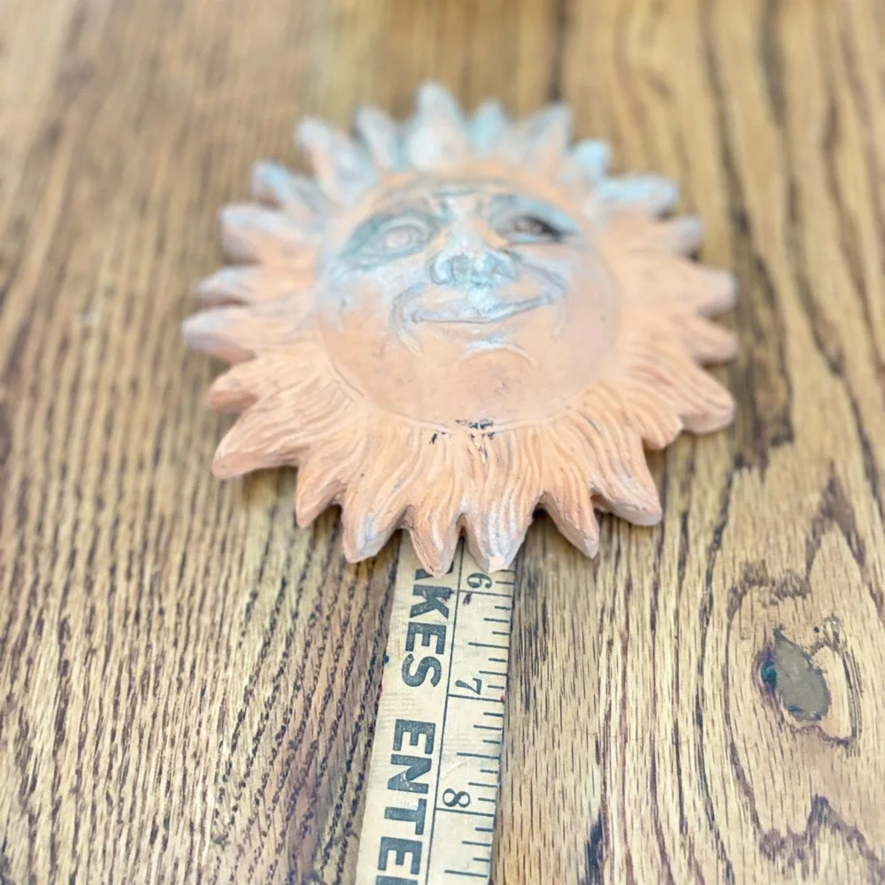 Vintage Terracotta Sun Face Wall Plaque Rustic Clay Celestial Garden Decor 6